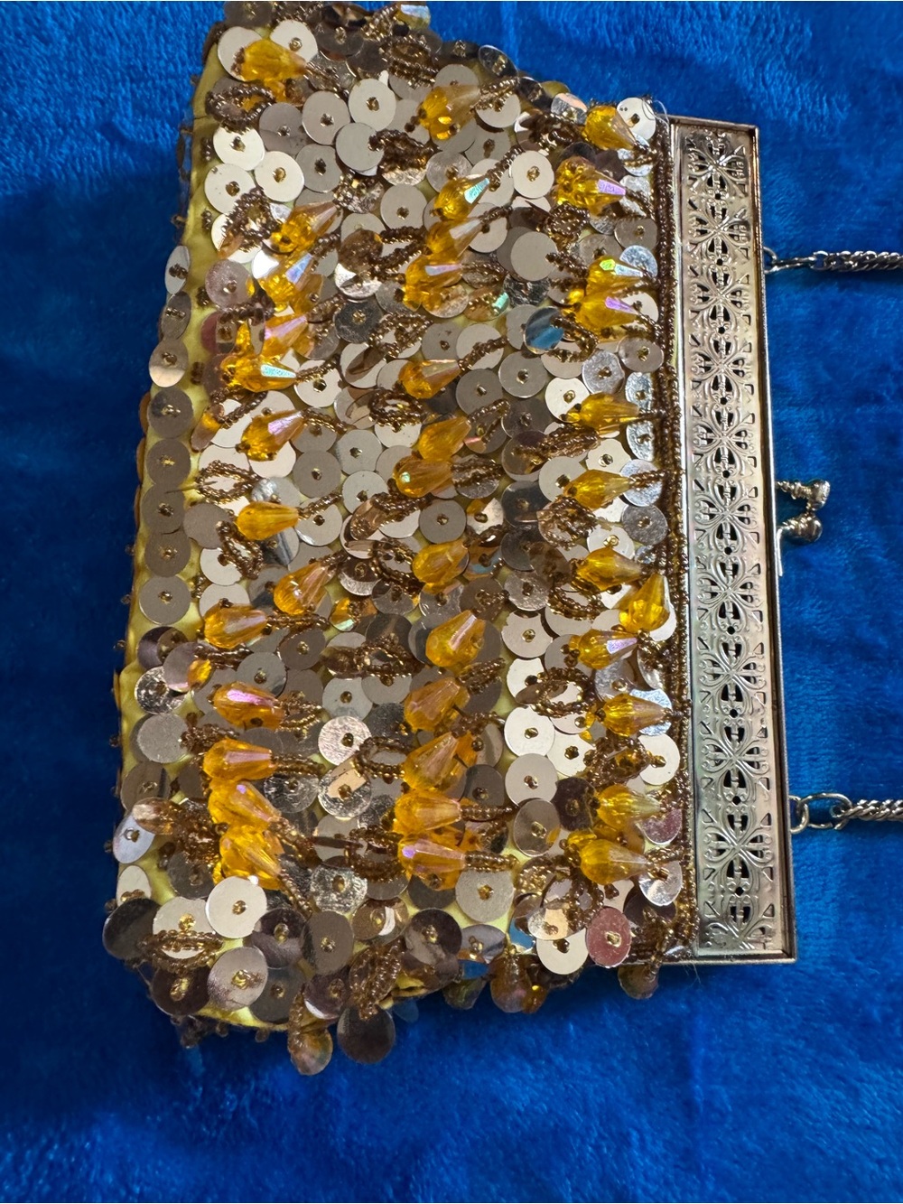Vintage Yellow Sequin Beaded Evening Clutch - Picture 6 of 8